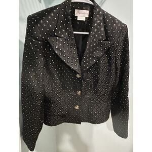 Gantos Black & Gold Blazer Size 12 Vintage Polka Dot Cropped Jacket. Made In USA